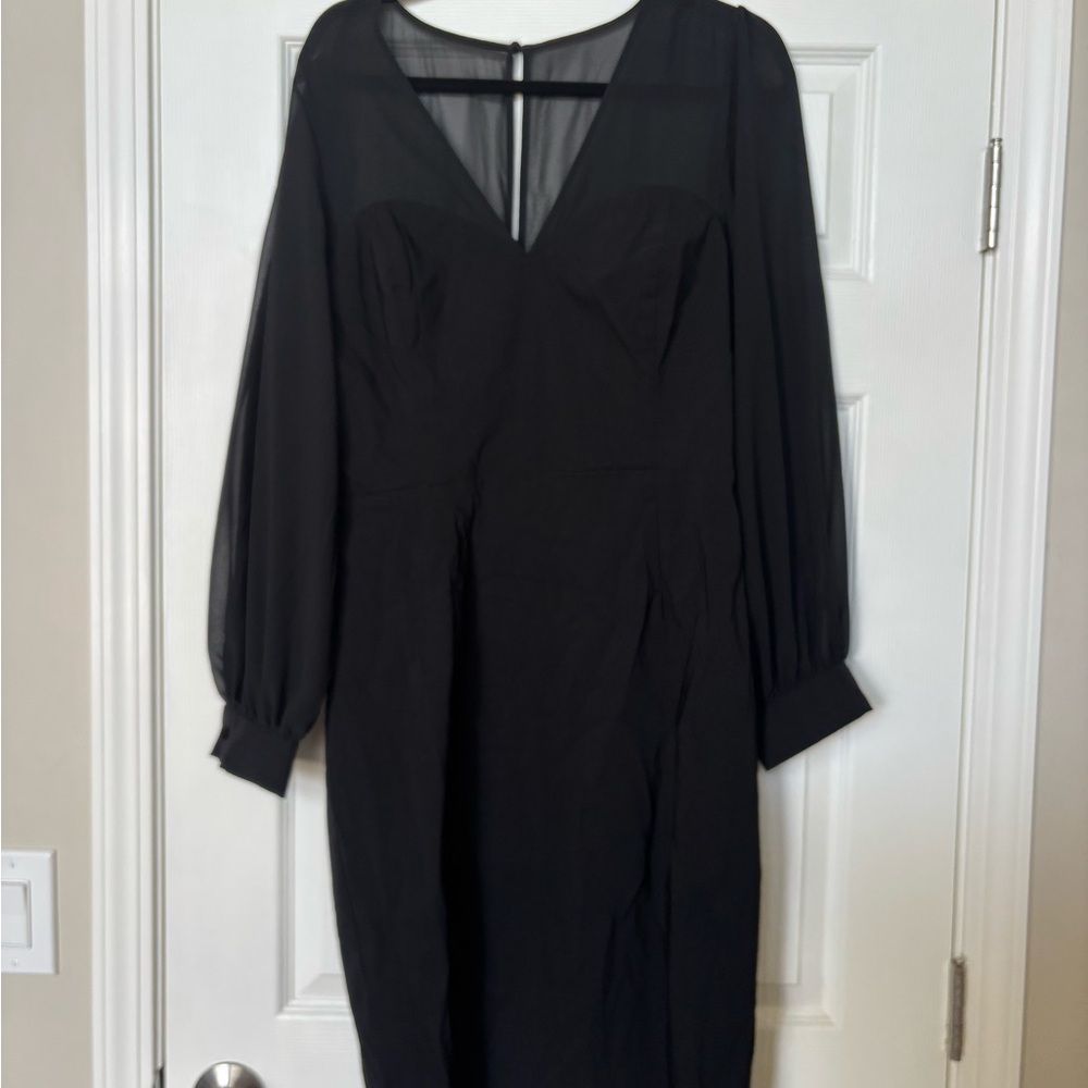 Collectif Black Sheer Long-Sleeve Dress